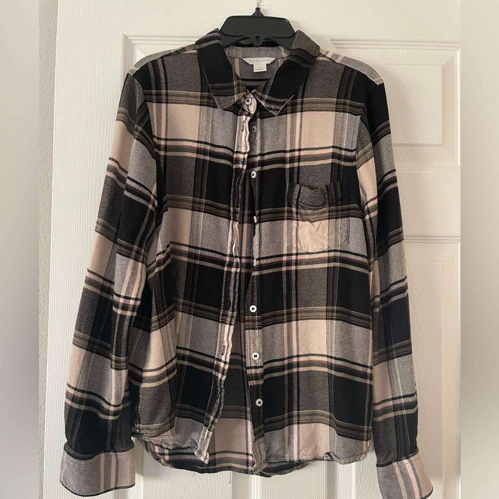Caslon Black and Cream Plaid Shirt